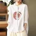 thumbnail image 2 of V Cuello Blusas para las Mujeres, de Moda Retro Bordado Cuello Redondo Cinco Cuartos de Manga para el Uso Casual, 2 of 5