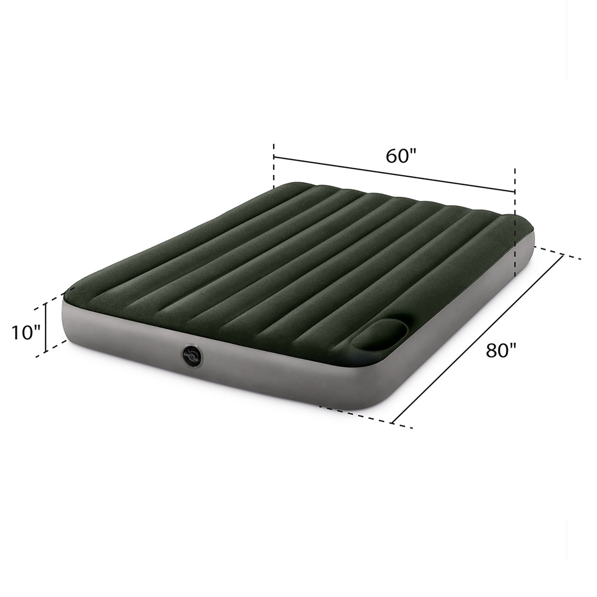 Intex: Dura-Beam: Downy Airbed - Queen - Green, 10" Inflatable Mattress, Built-In Foot Pump, Fiber-Tech, Carry Bag, Indoor-Outdoor, 600lb Cap, 64763E