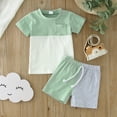 thumbnail image 3 of B91xZ Ensemble Mode Garçon 2 Pcs Été Boho Imprimé Floral Manches Courtes Haut et Short Vêtements Mignons pour Garçons, Vert 3-4 Ans, 3 of 4