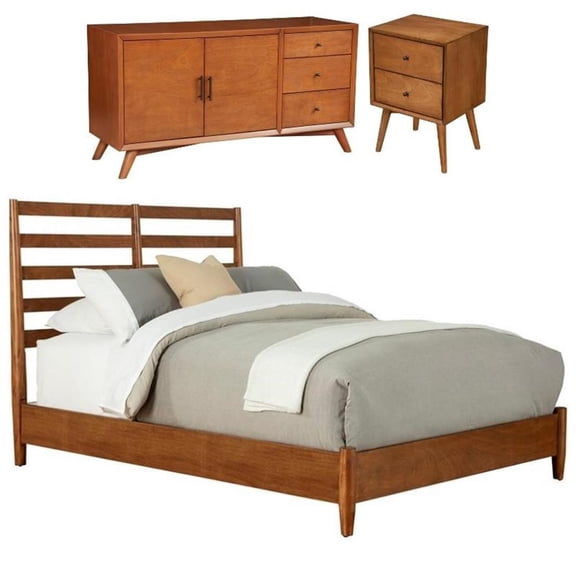 Home Square 3 Piece Furniture Set with Sideboard Full Wood Bed and Nightstand