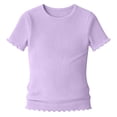 thumbnail image 6 of Mifsaly Girls Ribbed T-Shirts Lettuce Trim Crewneck Short Sleeve Summer Tops Toddler Kids Soft Comfortable Cute Casual Pullover Tee, 6 of 8