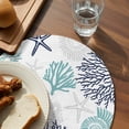 thumbnail image 3 of Teal Blue Grey Coastal Round Placemats Set of 6 for Dinning Tables,Heat-proof Braided Table Mats 15 Inch,Summer Beach Coral Shell Starfish Washable Place Mat for Kitchen Restaurant Party Table Decor, 3 of 9