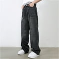 thumbnail image 5 of Tiweut Jeans for Men Mens Washed Denim Pants Long Wide Leg High Waist Loose Fit Thin Trousers for Man Grey,S, 5 of 6