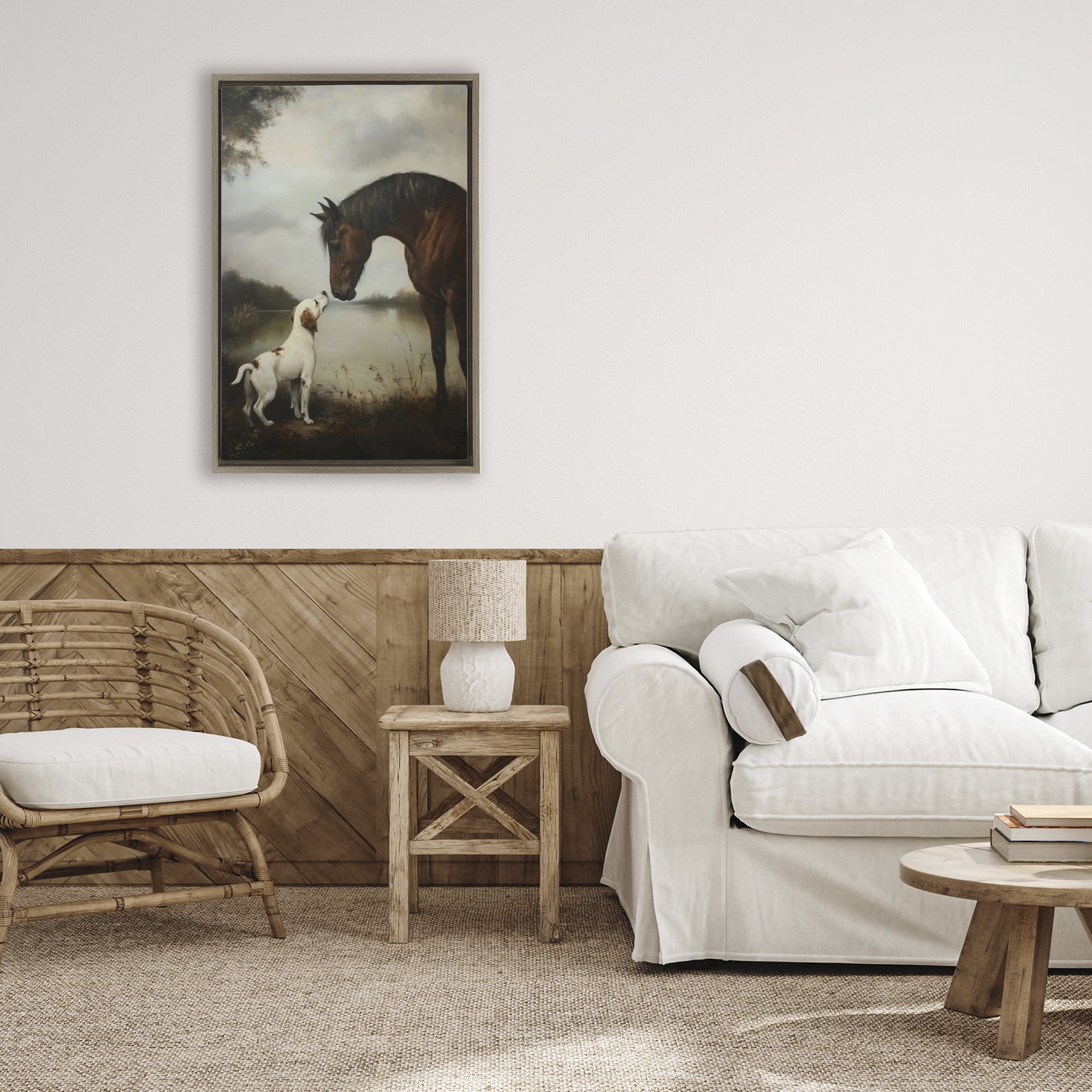 Stupell Industries Hound & Horse Companions Brown Framed Floater Canvas Wall Art, design by Petal Prints Design