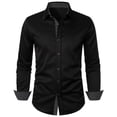 thumbnail image 2 of VSSSJ Button Down Shirts for Men Regular Fit Solid Color Patchwork Long Sleeve Lapel Shirt Casual Comfortable Commuting Work Blouse Tops Black S, 2 of 5