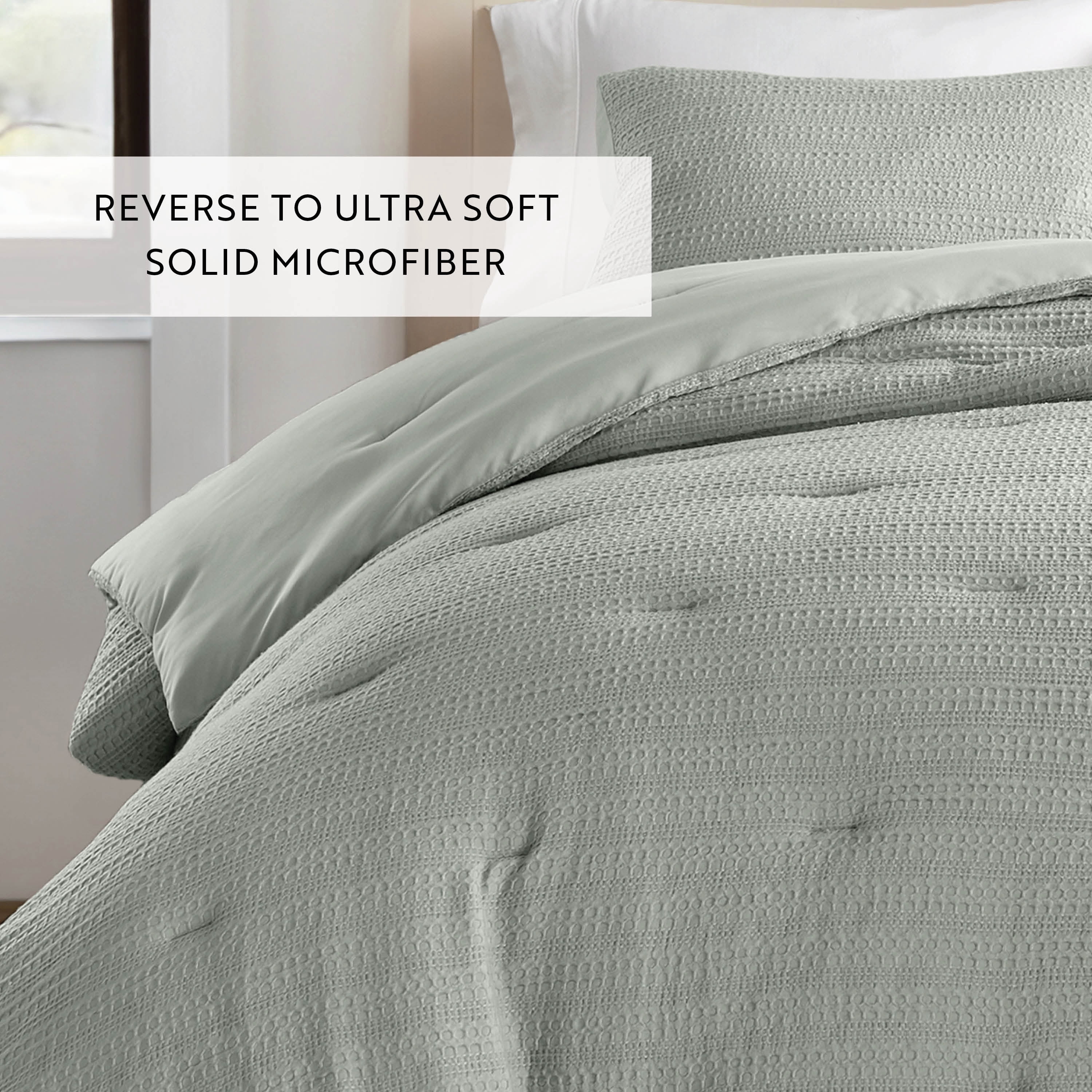 Textured Waffle Comforter Set in Sage Green for Full/Queen Size Bedding by Comfort Canopy