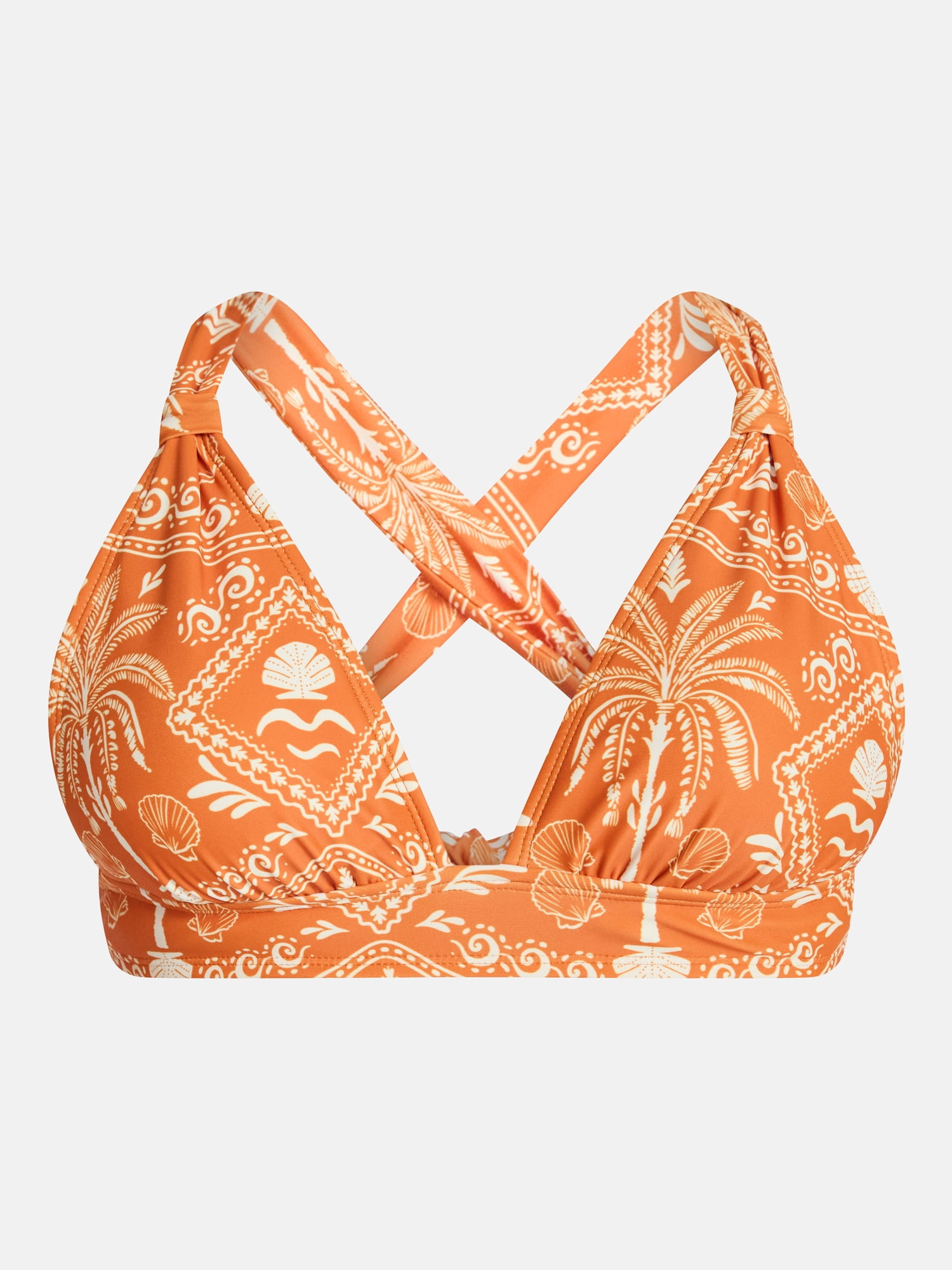 Time and Tru Women's Under The Palms Triangle Swim Top, Sizes XS to XL and 1X to 3X