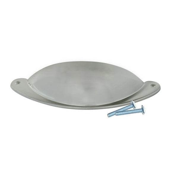 ROK Hardware Metal Scoop Style 3" Hole Center, Length 4-29/32" Kitchen Cabinet Cup Pull/Handle, Brushed Nickel Finish