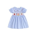 thumbnail image 2 of Toddler Girls Dress Letter Apple Embroidery Plaid Doll Collar Short Sleeve Casual Dress Kids Summer Dress, 2 of 8