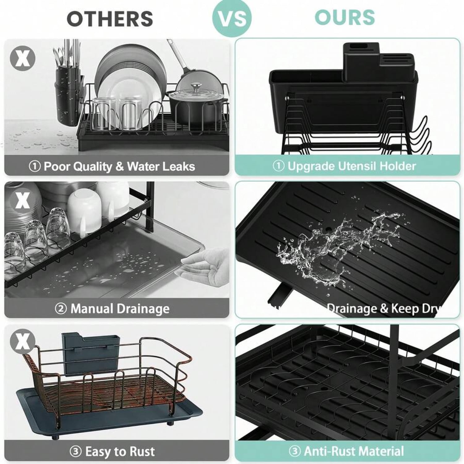 Rustproof Stainless Steel Dish Drying Rack, 2-Tier Large Dish Rack For Kitchen Countertops,