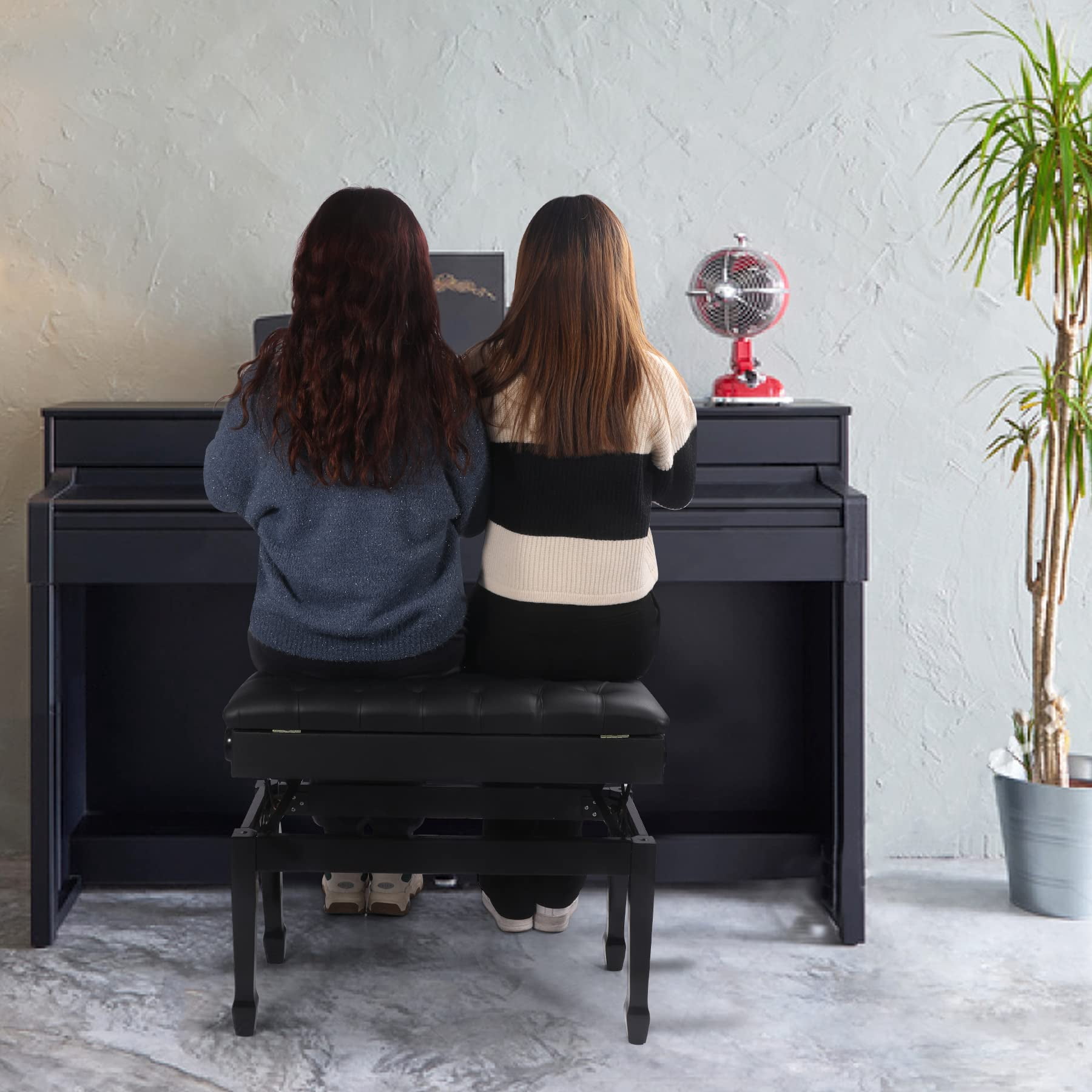 Adjustable Duet Piano Bench With Storage  Heavy Duty Double Benches Leather Cushion Black For Adults 13.8" D X 31.5" W 19.3" H