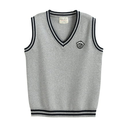 Boys Argyle Sweater Vest V-Neck Uniform Sleeveless Vest Kids Over Size Casual Knit Sweaters for Children 5-14Y Uniform Sweaters For Boys Navy