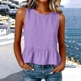 thumbnail image 3 of APEXFWDT Peplum Top Women's Cotton Linen Beach Ruffle Tank Top Round Neck Sleeveless Cute Casual Summer Shirt, 3 of 8