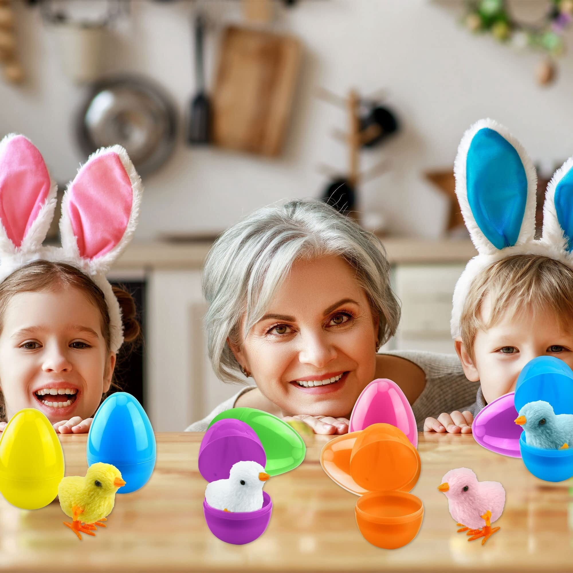 40 Pack Easter Eggs Prefilled Wind Up Plush Wingless Chick Toys for Easter Egg Hunt Game Easter Basket Stuffers Party Supplies