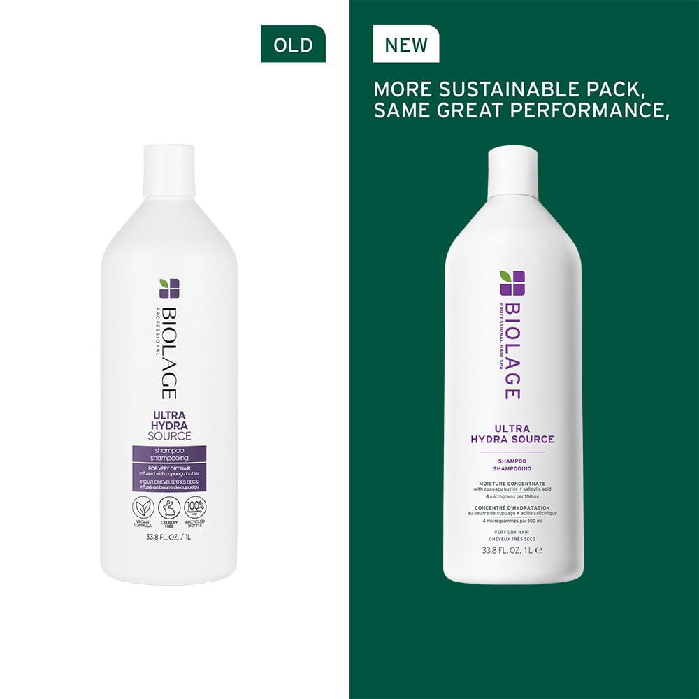 Biolage Ultra Hydra Source Shampoo - Deeply Moisturizes & Conditions Very Dry Hair, For Thick and Coarse Hair, Infused with Cupuaçu Butter & Salicylic Acid, Vegan & Paraben-Free, 33.8 Fl Oz C80