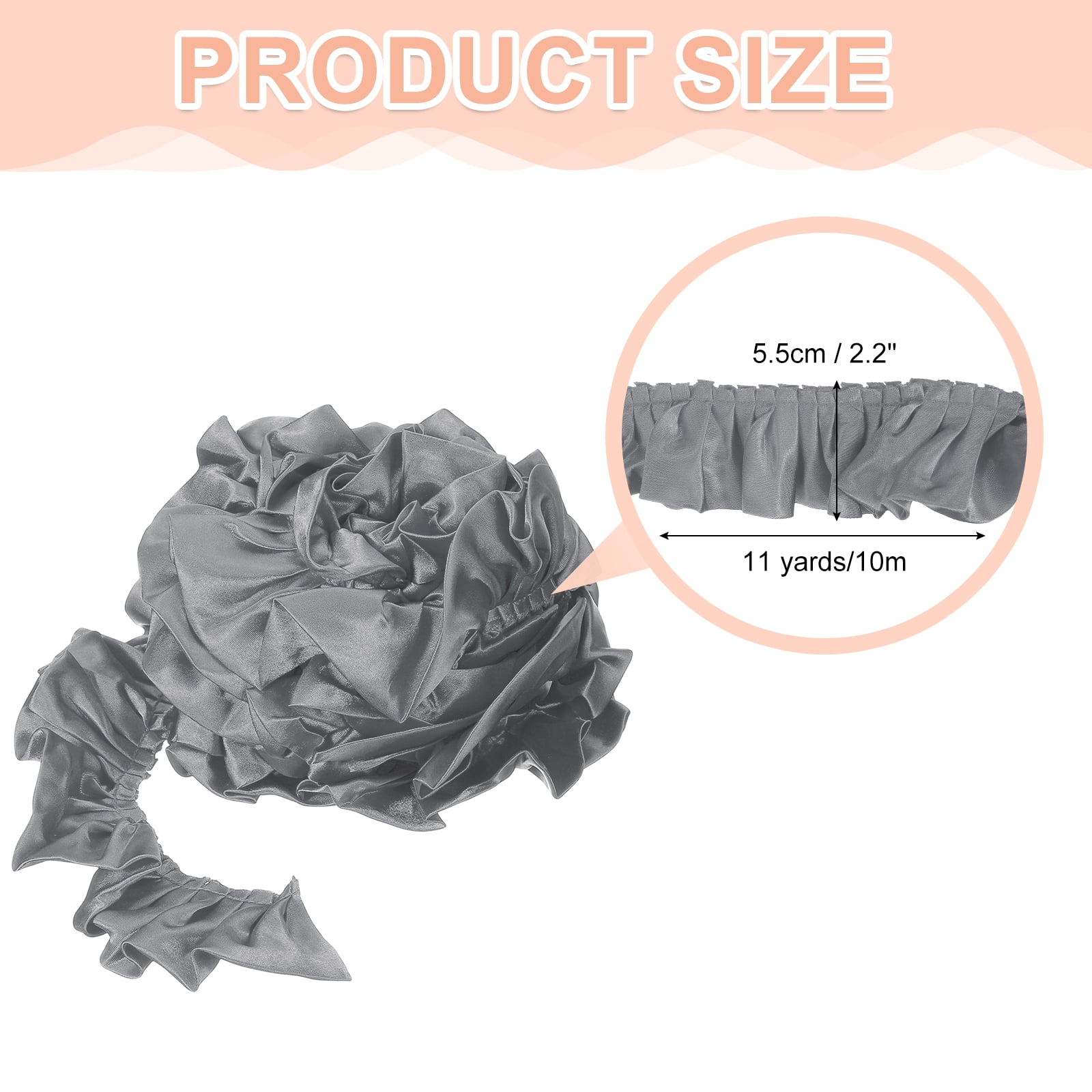 Uxcell 11 Yards 3D Pleated Chiffon Lace Trim 2" Width Satin Ruffle Ribbon Pleated Sewing Fabric Trim Gray