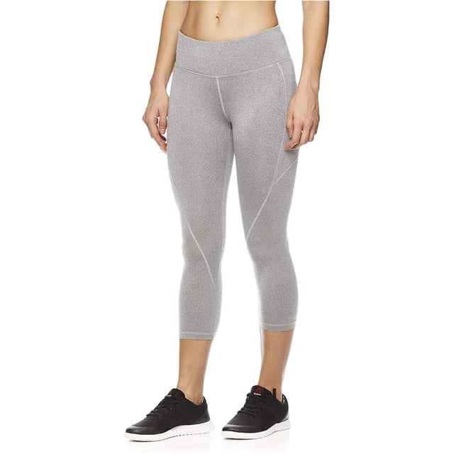 Reebok Capri - Pantalones deportivos de compresión con costuras para mujer, color gris, mediano