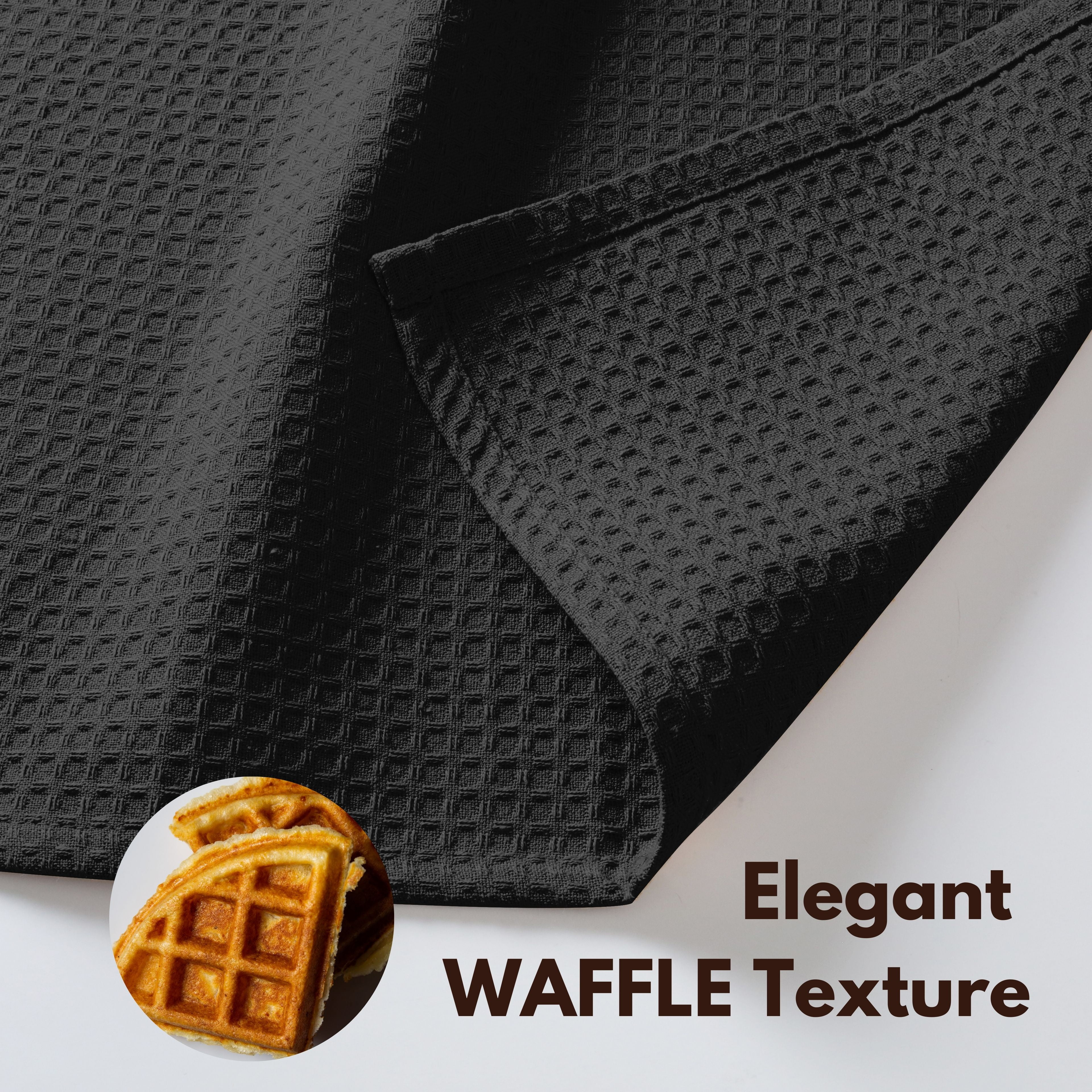 Native Fab Set of 12 Cotton Waffle Kitchen Tea Towels - Absorbent Quick Dry Dish Cloths - Black