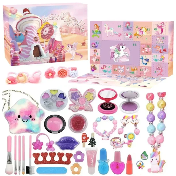 Caja con calendario de adviento navideño de 2025, juego de maquillaje de princesa para niños, caja de regalo de joyas, calendario de cuenta regresiva de 24 días, regalo de Navidad para niños