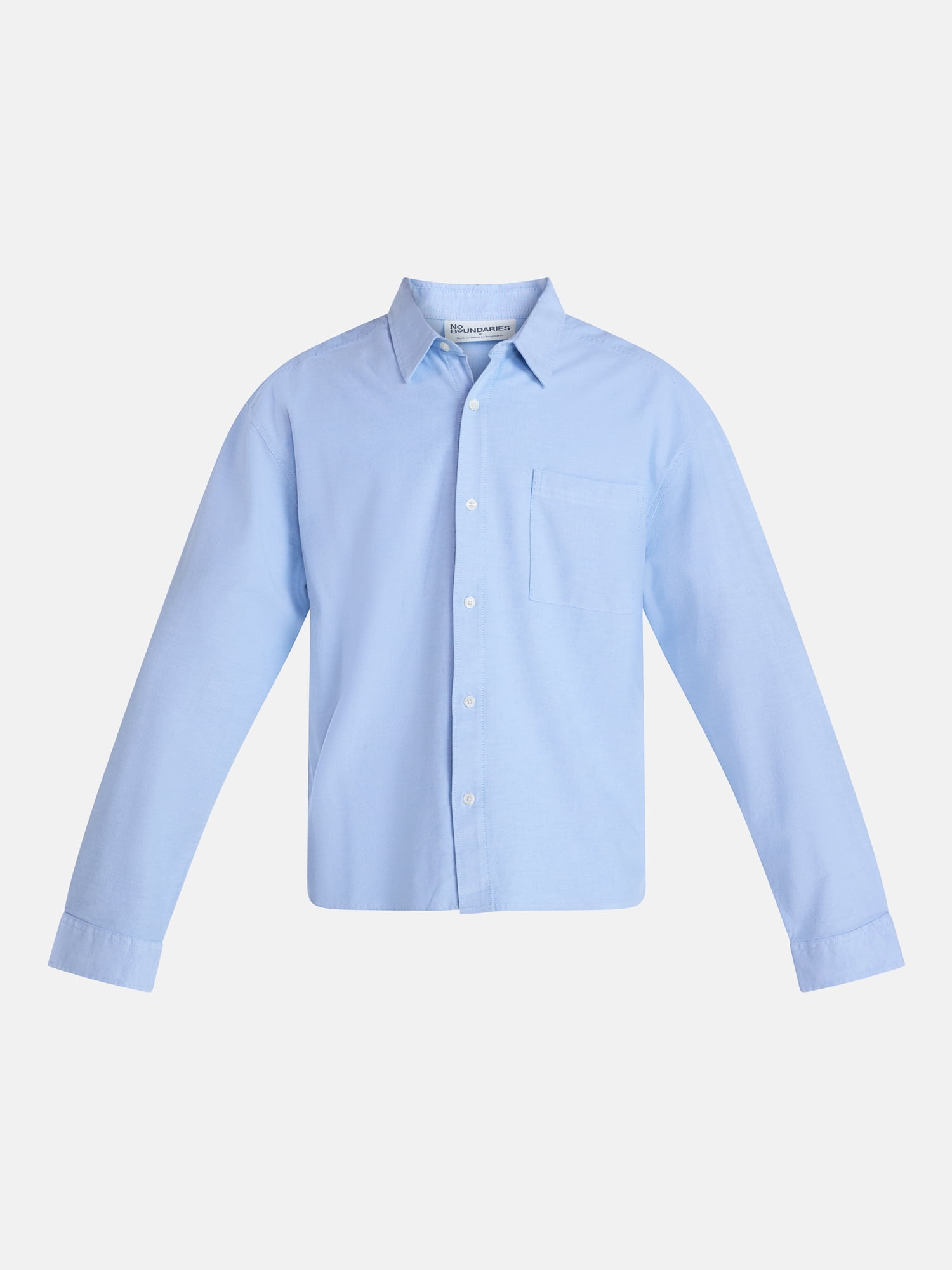 No Boundaries Boxy Cropped Fit Oxford Shirt with Long Sleeves, Men's XS-5XB