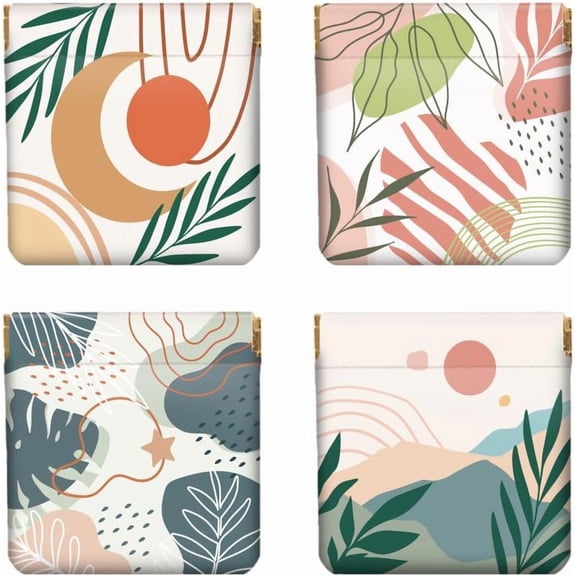 4Pcs Small Leather Squeeze Coin Purse for Women-Bohemian Pattern Waterproof & Durable Change Pouch Mini Money Wallet Best Gift for Adult Girls Imitation Leather