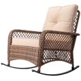thumbnail image 2 of IVV Outdoor Rocking Chair with Beige Cushion, Brown Wicker Rattan Lounge Chair with Steel Frame, Weather-Resistant Patio Furniture for Porch or Garden, 2 of 10