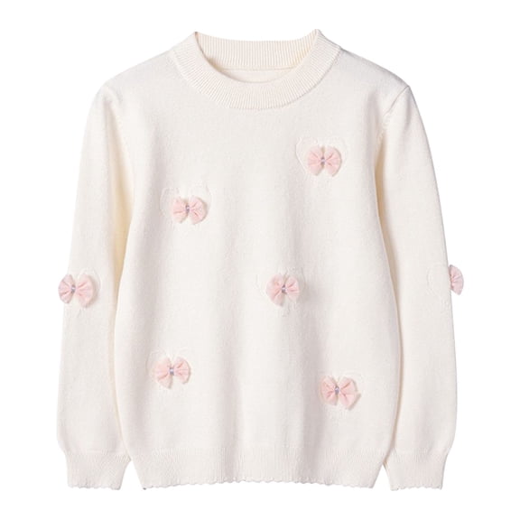 Symoid Girls Sweaters Toddler,Holiday Sweater Kids,Crew Neck Plain Child Clothing,White,Size 3-4T