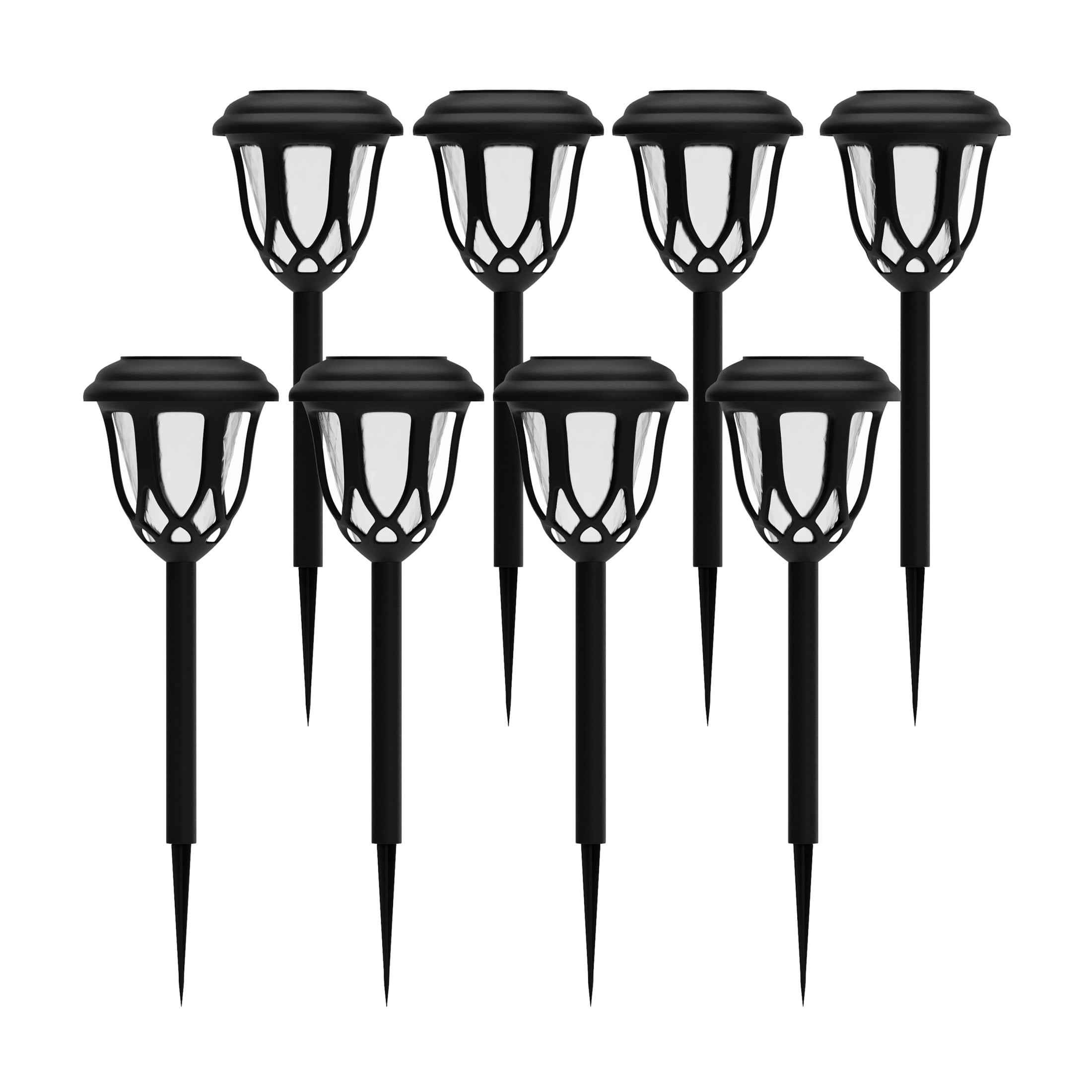 Emma + Oliver Set of 8 Black Flared Solar LED Lights, Decorative Solar Powered Landscape Lighting for Pathway, Garden, Patio, Driveway and Yard
