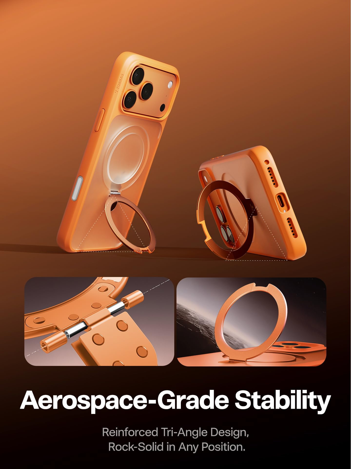 TORRAS Ostand for iPhone 17 Pro Max Case with Sturdy Stand, Camera Control Cover Compatible with MagSafe, Military Grade Protection, Translucent Slim Phone Case for iPhone 17 Pro Max 6.9", Orange
