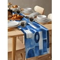 thumbnail image 6 of Geometric Blue Table Runner Cotton Linen 90 Inch Holiday Dresser Scarves, Middle Century Vintage Art Aesthetic Tablerunner for Kitchen Coffee Dining Bedroom Living Room Dinner Scarf Décor 13''x90'', 6 of 9