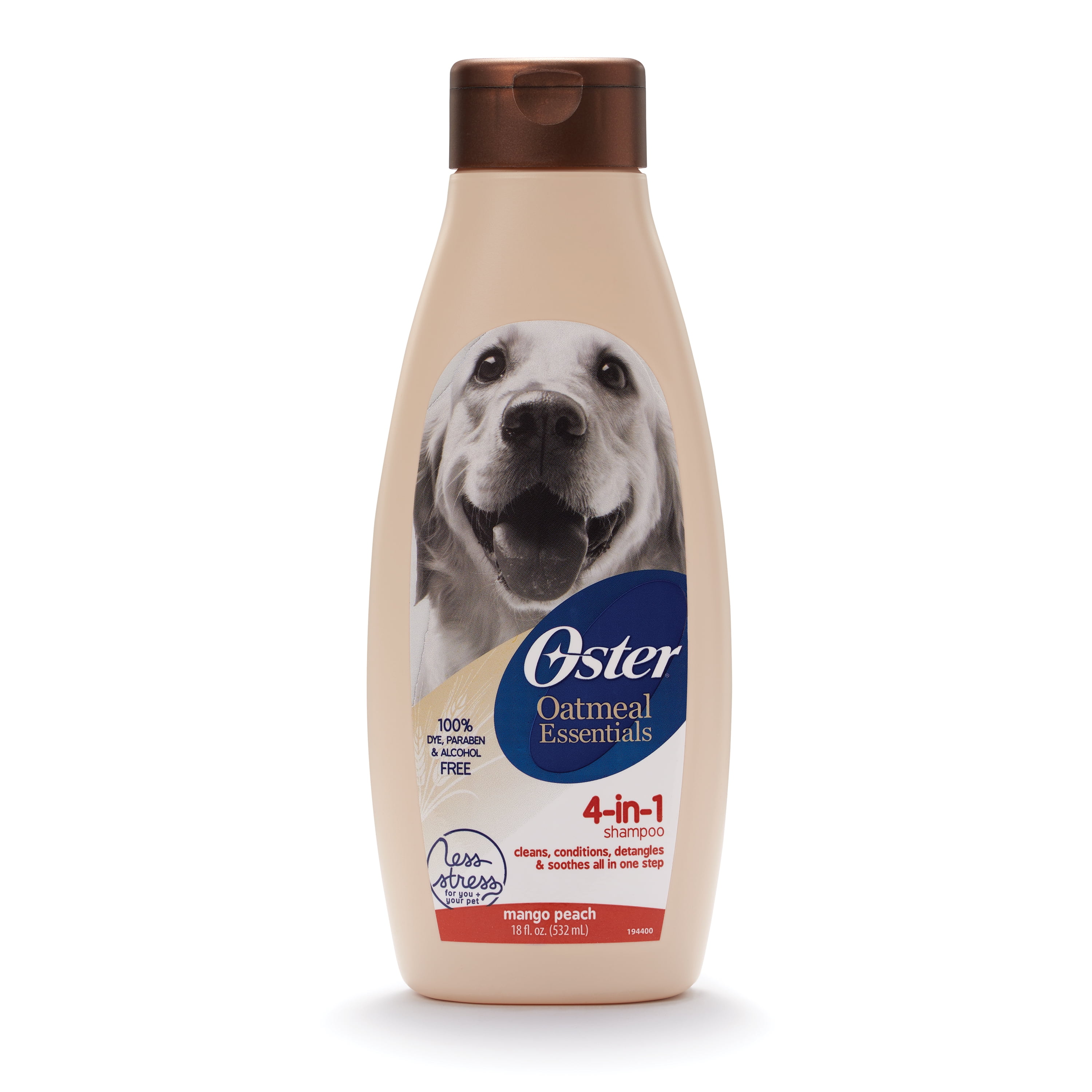 Oster Oatmeal Essentials 4-in-1 Dog Shampoo, Mango Peach, 18 oz.