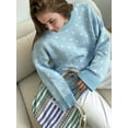 thumbnail image 4 of Womens Long Sleeve Sweater Autumn Oversized Cropped Sweaters Casual Sailboat Print Crewneck Knit Tops Sky Blue S, 4 of 7