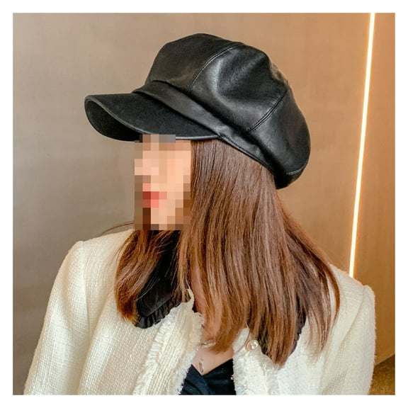 Autumn Winter Hats Fashion Women Solid Color Leather Octagonal Newsboy Caps Ladies Casual PU Hat Winter Beret Female Artist Cap ,Fashion