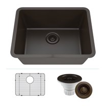 23" x 18" Quartz Kitchen Sink, Single Bowl Sink, Drop-in Sink, Undermount Sink, Granite Kitchen Sink, Galaxy Mocha Kitchen Sink, with Steel Grid and Basket Strainer Lexicon Platinum LP-2318-M