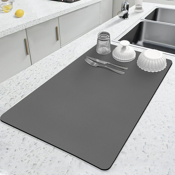 Estera para secar platos de cocina, 24.0 x 16.0 in, alfombrillas grandes para secar platos para encimera de cocina, almohadilla de secado de platos súper absorbente (gris, 1 paquete)