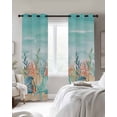thumbnail image 4 of Coastal Beach Blackout Curtains for Bedroom Living Room Darkening Curtains 96 Inches Long Ocean Wave Summer Sea Starfish Coral Teal Beige Window Curtain 2 Panels Set Window Treatment Drapes 52"x96", 4 of 9