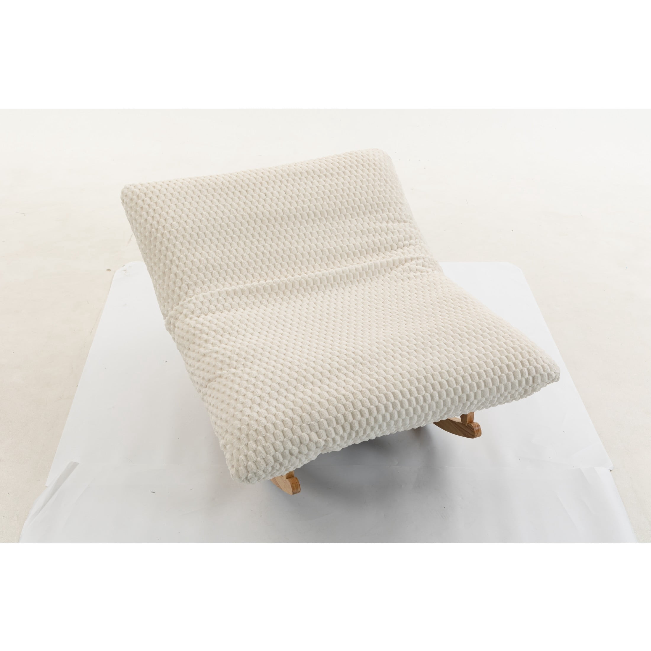 GDF Studio Alaric Corduroy Bean Bag Rocking Chair with Solid Wood Frame, Lazy Sofa for Living Room, Bedroom, Antique White