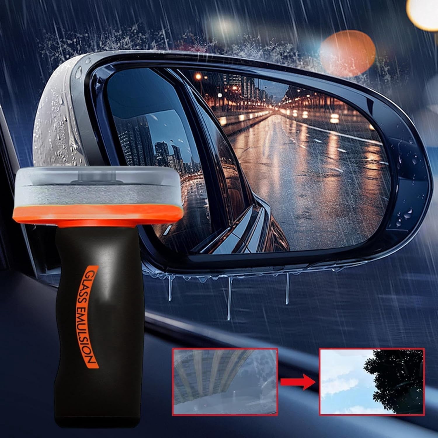 Q4 Glass Cleaner Guard, Glass Oil Film Remover for Automotive Windshield/Window/Mirror Cleaning, 100ml Roll-On Glass Compound with Cleaning Board, Clearvision Improve Driving Visibility