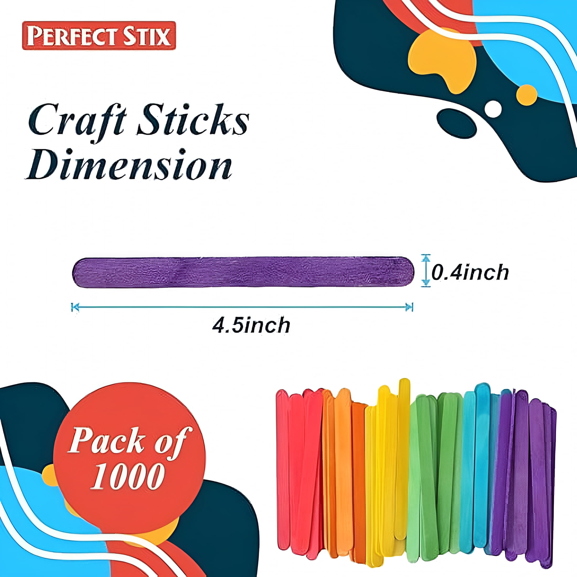TUWAFE 2026 New 4.5" Colored Craft Sticks/Popsicle/Crafting 3/8" for Crafts,Diy,School Projects-Package of 1,000Ct-Popsicle Sticks for Crafts