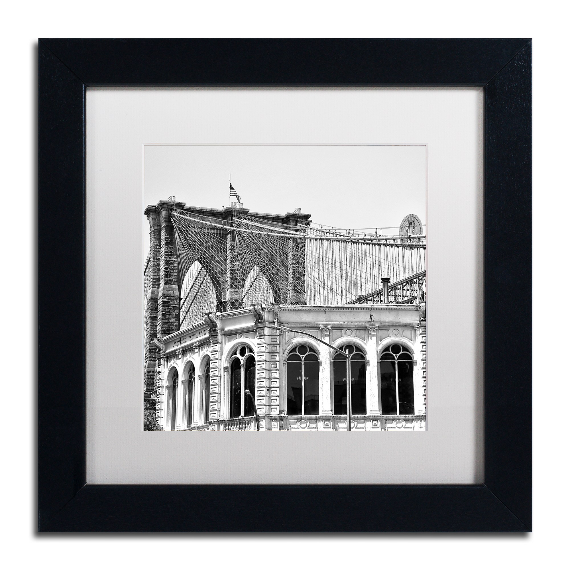 Trademark Fine Art "Brooklyn Bridge 1" Canvas Art by CATeyes, White Matte, Black Frame