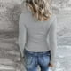 thumbnail image 4 of Prolriy Tops de verano para mujer 2024, camisetas Henley de manga larga para mujer, camisetas ajustadas con botones y cuello redondo, camisetas de punto acanalado, camisetas para mujer, gris S, 4 of 7
