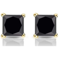 14K Yellow Gold 1 Ct Created Black Princess Sapphire Stud Earrings for Women Plated by Paris Jewelry