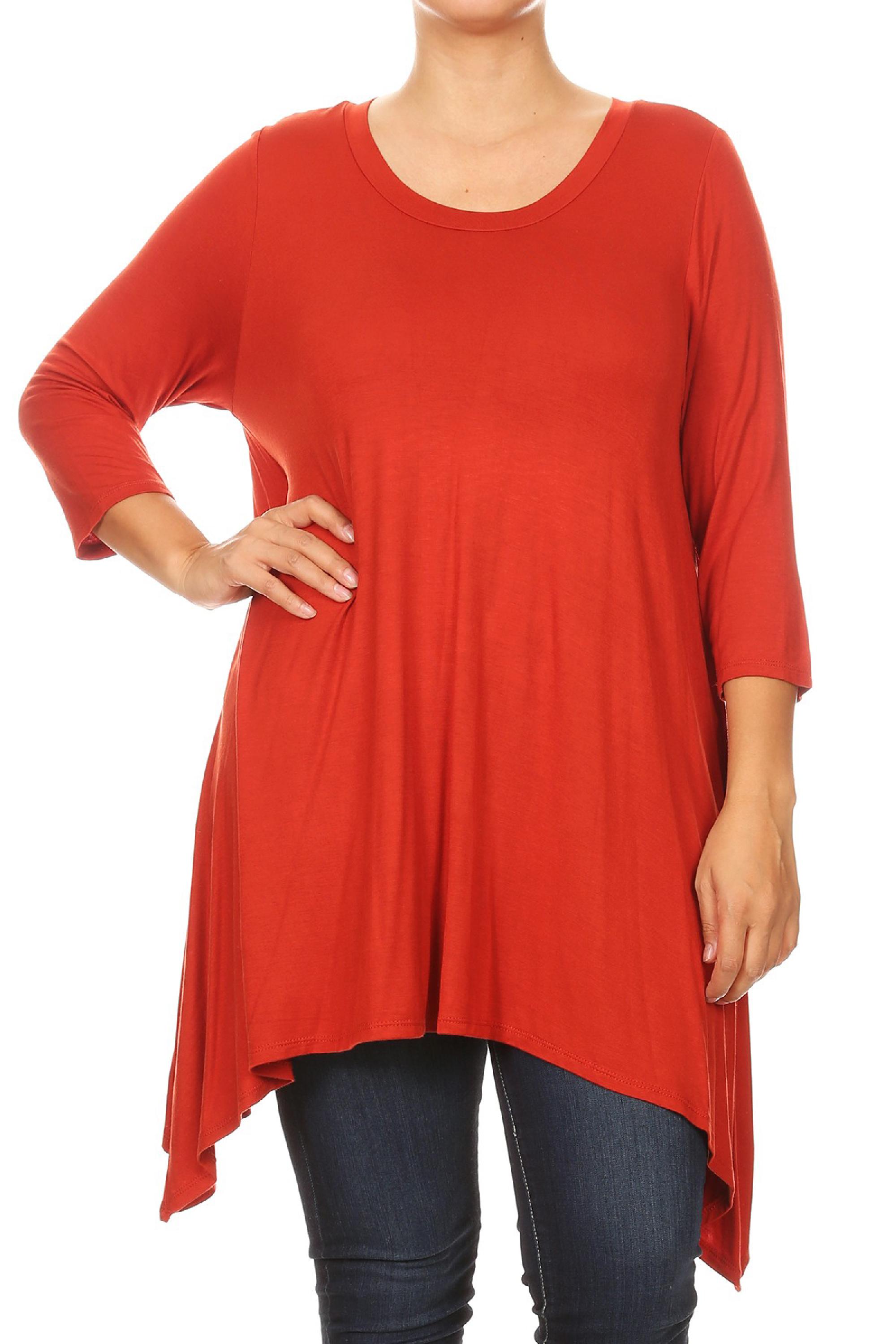 MOA COLLECTION Women's Plus Size casual ALine Solid 3/4 Sleeve Pull On