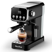 Plum Chef 20-Bar Espresso Machine with Milk Frother, Semi-Automatic Coffee Maker with LED Display, Stainless Steel, Black