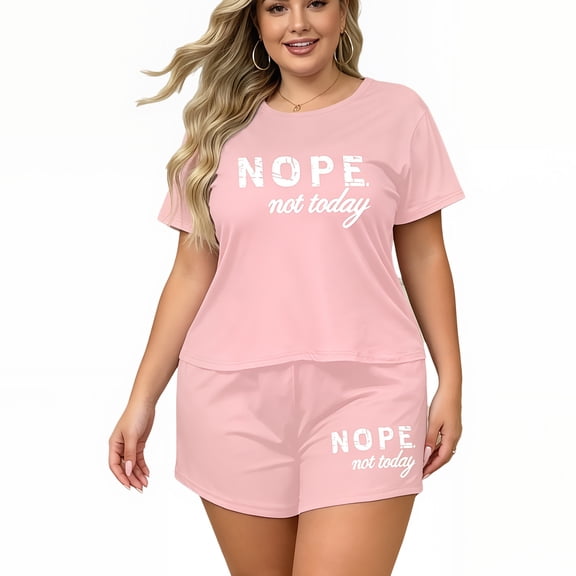 Eternatastic Plus Size Women's 2 Piece Pajama Set Short Sleeve Crew Neck Casual Loungewear Sleepwear Outfits 3XL Pink