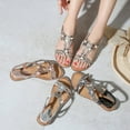 thumbnail image 2 of Women's T-Strap Beaded Flower Rhinestone Flat Sandals Dress Beach Shoes, 2 of 4