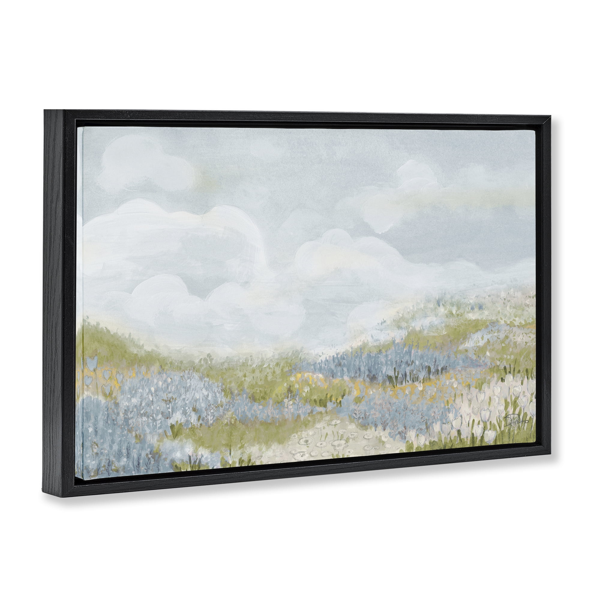 Stupell Industries Blue Floral Meadow Black Framed Floater Canvas Wall Art, design by Patricia Pinto