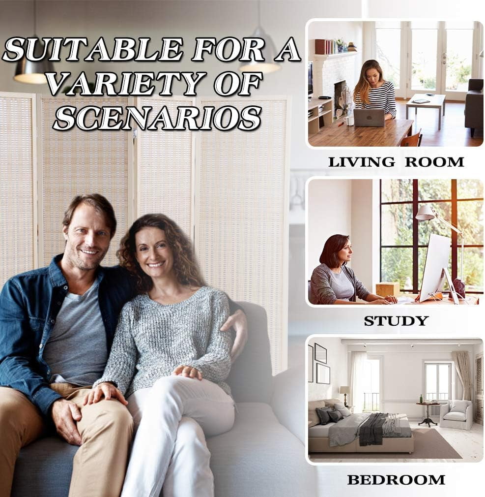 Room Dividers Folding Screen Partitions 4 Panel Privacy Screen, Partition Wall Tall Room Divider for Bedroom Study Portable Room Seperating Divider Home Furniture, Natural
