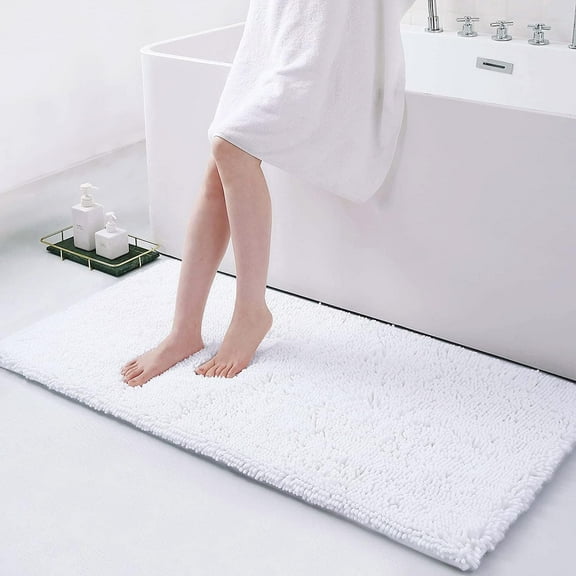Smiry Luxury Chenille Bathroom Rugs, Extra Soft and Absorbent Bath Mat, White, 17"x47"