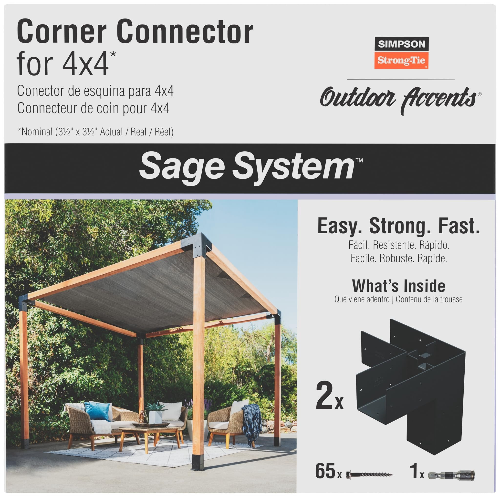 Simpson Strong-Tie SAGE-C44-KT2 Outdoor Accents Sage System Black Powder-Coated Corner Connector for 4x4 Lumber with Included Color-Matched Connector Screws Pack of 2